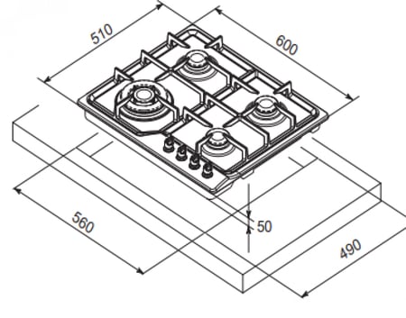 سطح 4عين غاز 60 سم كتشن نت MP2201002
