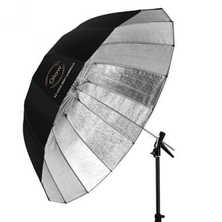 قلو ايزي لوك مظلة فيبرجلاس فضية كبيرة (51 بوصة) Glow Easy Lock Large Deep Beaded Silver Fiberglass Umbrella (51")