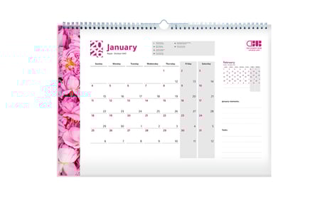 تقويم جداري 2026 – تصميم الورد الطائفي