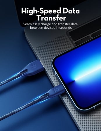 كيبل راف باور يو اس بي ال لايتينق 120سم قماش أزرق