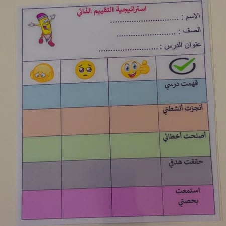 استراتيجية التقييم الذاتي (١٠ قطع مقاس نصف A4)