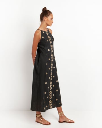 SLEEVELESS CHARCOAL/ GOLD FLOWERS