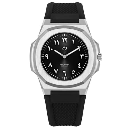 ساعة نون - مونتري فضي خلفية سوداء - أرقام عربية