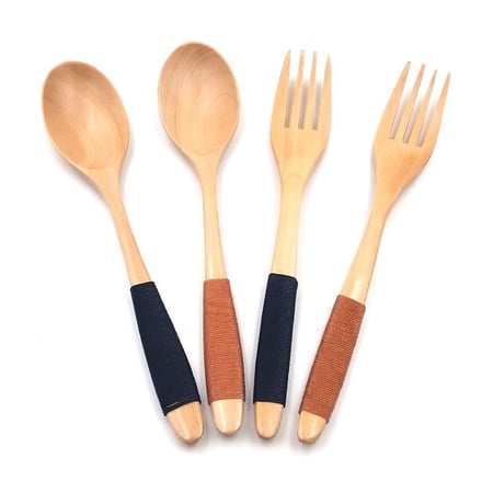 طقم ملعقة و شوكة تقديم خشبية