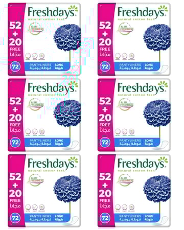 فوط صحية يومية طويلة من فريش دايز 6 عبوات بالكرتون 72 فوطة بالعبوة الواحدة