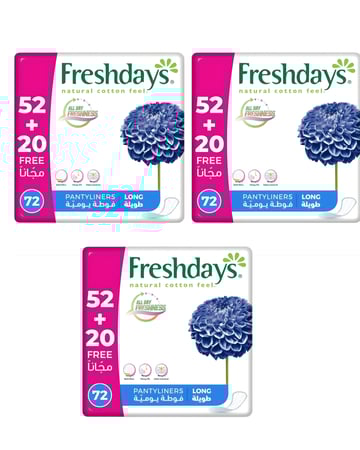 فوط صحية يومية طويلة من فريش دايز  3 عبوات 72 فوطة بالعبوة الواحدة