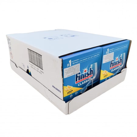 كرتون اقراص فينيش كلاسيك بالليمون لغسالات الصحون يحتوي الكرتون على 16 عبوة كل عبوة بداخلها 10 اقراص