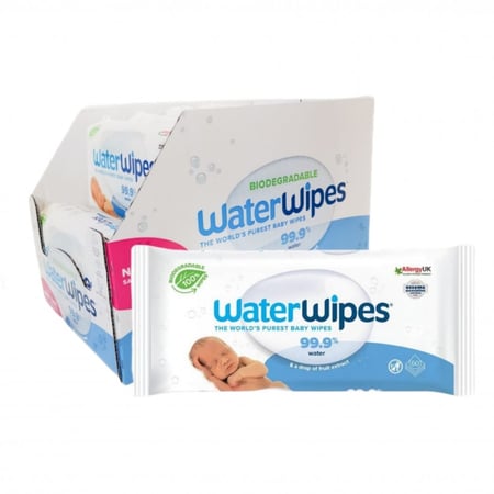 كرتون مناديل مبللة واتر وايبس للبشرة الحساسة غير معطر 12 كيس بالكرتون - 60منديل بالكيس مستورد