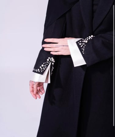 Black crepe abaya  with pearls