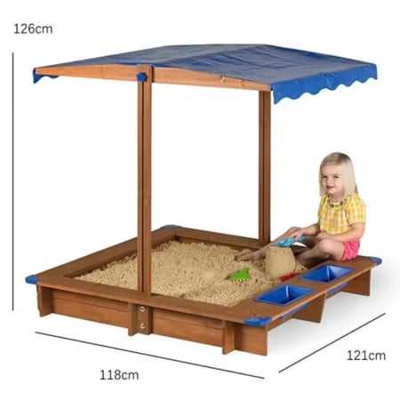 حوض الرمل الخشبية مزود بمظلة