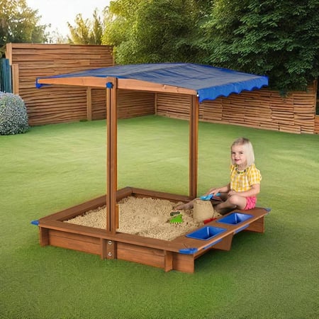حوض الرمل الخشبية مزود بمظلة