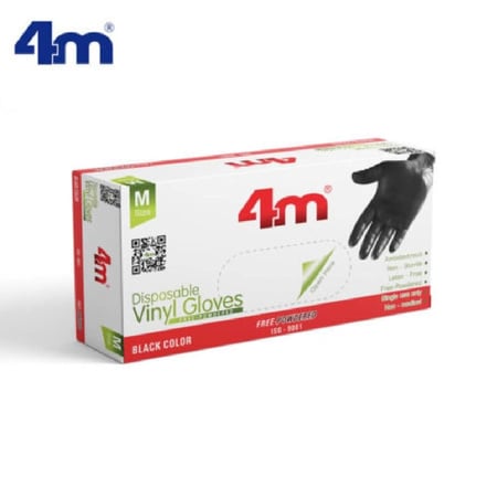 قفاز فينيل4m بدون بودر شفاف مديم  100حبة