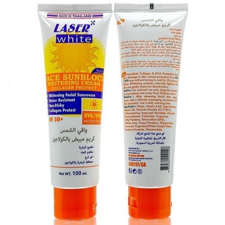 كريم واقي الشمس ومبيض بالكولاجين بعامل حماية 50+ من ليزر وايت - 100جم
