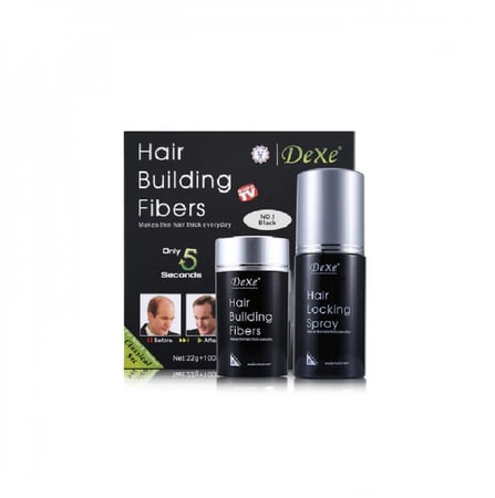 بودرة تكثيف الشعر مع بخاخ تثبيت الشعر من الفراغات لون اسود من ديكسي 22 جم