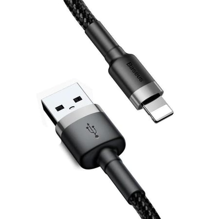 بايسوس Cafule كابل USB-A - Lightning مضفر - 2 متر - 1.5 أمبير - أسود وأبيض - CALKLF-CG1