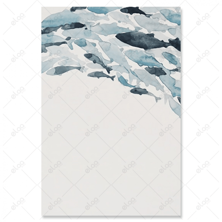 لوحات فن تجريدي مجموعة اسماك بدرجات اللون الازرق بخلفية باللون الابيض