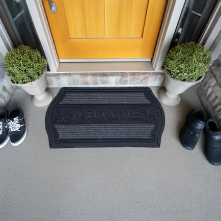 Hihomey-سجادة باب خارجية مقاومة للانزلاق شديدة التحمل-اسود/رمادي