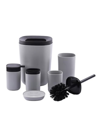 طقم إكسسوارات حمام من 6 قطع رمادي/أسود