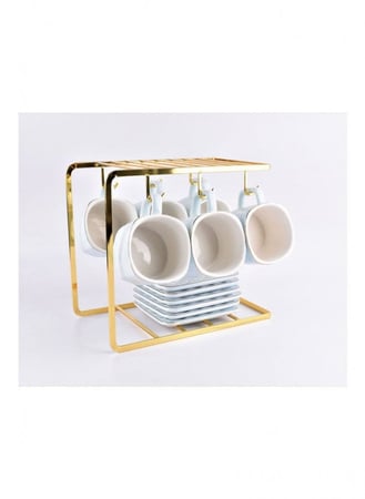 طقم اكواب قهوة سيراميك فاخرة مع أطباق وحامل تجفيف 13 قطعة