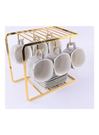 طقم اكواب قهوة سيراميك فاخرة مع أطباق وحامل تجفيف 13 قطعة