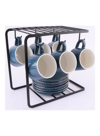 اكواب قهوة سيراميك بألوان هادئة مع أطباق وحامل تجفيف 13 قطعة