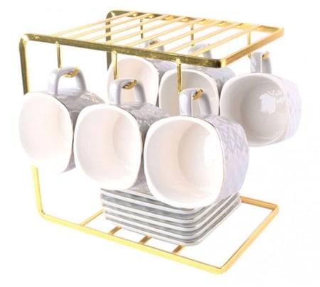 طقم اكواب قهوة سيراميك فاخرة مع أطباق وحامل تجفيف 13 قطعة