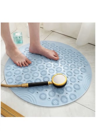 سجادة استحمام لتدليك القدمين مضادة للانزلاق دائرية / ازرق