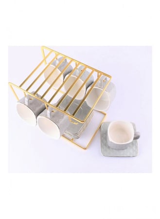 طقم اكواب قهوة سيراميك فاخرة مع أطباق وحامل تجفيف 13 قطعة