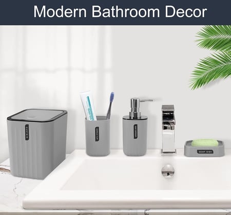 طقم اكسسوارات حمام من 4 قطع-رمادي