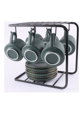 اكواب قهوة سيراميك بألوان هادئة مع أطباق وحامل تجفيف 13 قطعة