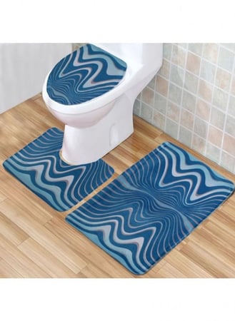 دعاسات حمام 3 قطع مانعة للانزلاق باللون الأزرق