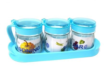 حافظات توابل زجاجية شفافة مع ملعقة مثقوبة