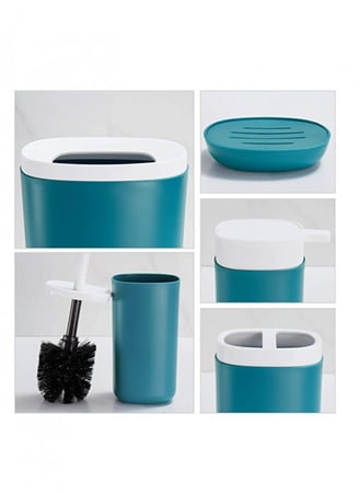 طقم اكسسوارات حمام من 6 قطع-أزرق/أبيض