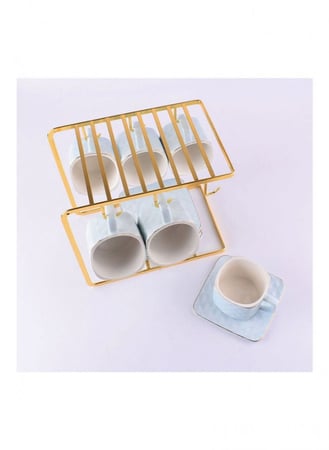 طقم اكواب قهوة سيراميك فاخرة مع أطباق وحامل تجفيف 13 قطعة