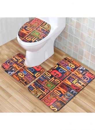 دعاسات حمام 3 قطع مانعه للانزلاق بتصميم خشبي للحروف