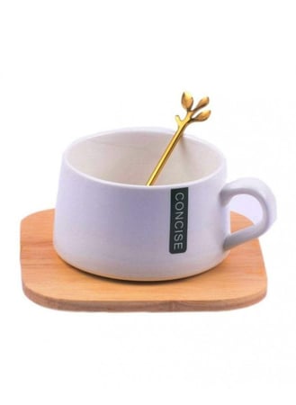 كوب قهوة سيراميك بقاعدة خشبية