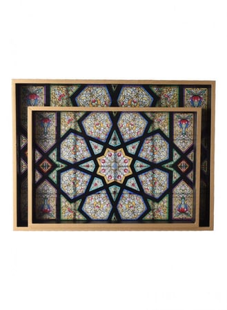 طقم طوفرية زجاجية مستطيلة بنقوش وزخارف جميلة قطعتين