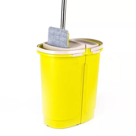 ممسحة مسطحة من المايكروفايبر مع دلو اخضر