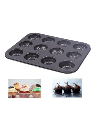 قالب كيك أسود غير لاصق للخبز، سعة 12 كاب كيك