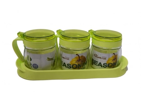 حافظات توابل زجاجية شفافة مع ملعقة مثقوبة