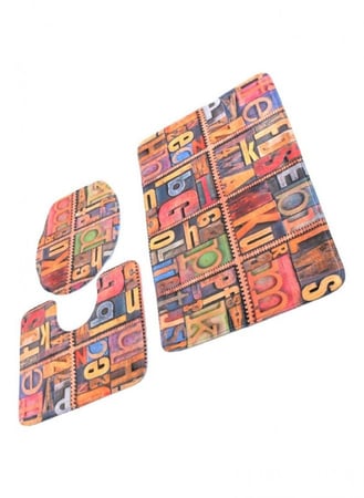 دعاسات حمام 3 قطع مانعه للانزلاق بتصميم خشبي للحروف