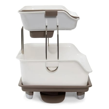 صفاية أطباق حوض المطبخ بلاستيك بني / أبيض