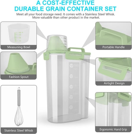 علبة لتخزين الأرز والحبوب بكوب معيار