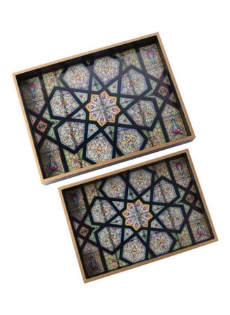 طقم طوفرية زجاجية مستطيلة بنقوش وزخارف جميلة قطعتين