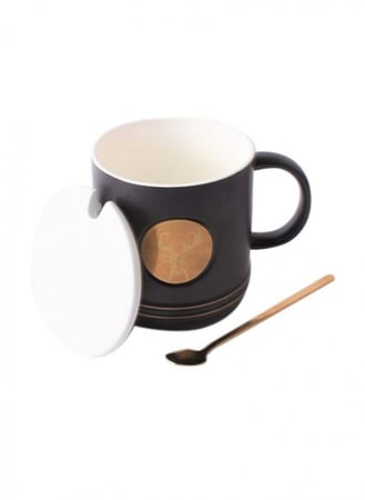 كوب فاخر بغطاء وملعقه ذهبيه بشكل رخامي