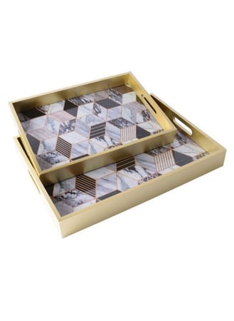 صواني زجاجية مستطيلة بنقوش وزخارف جميلة قطعتين