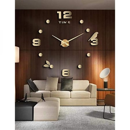 ساعة حائط ثلاثية الأبعاد بتصميم إبداعي تجمعها بنفسك ذهبي