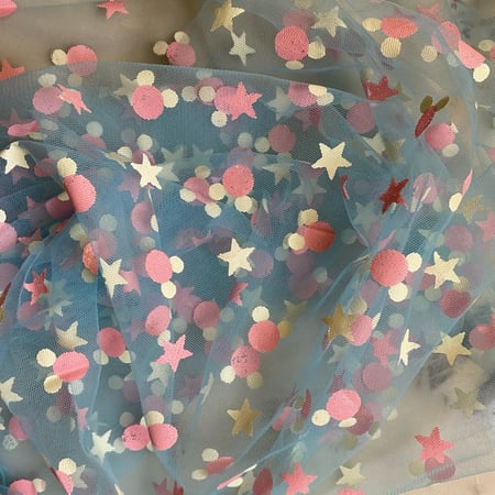 قماش تل مطبوع نجوم ودوائر قياس(83*95سم) (قطعه واحده)