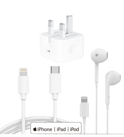 عرض بكج الايفون 3 منتجات سماعة+ كيبل PD + راس شاحن 20 واط معتمدة لدى ابل