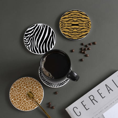 LOWHA Set of 4 Ceramic Coasters printed with beautiful designs suitable for Coffee, Tea, Juice Glasses, all kind of Cups and Mugs - 10cm